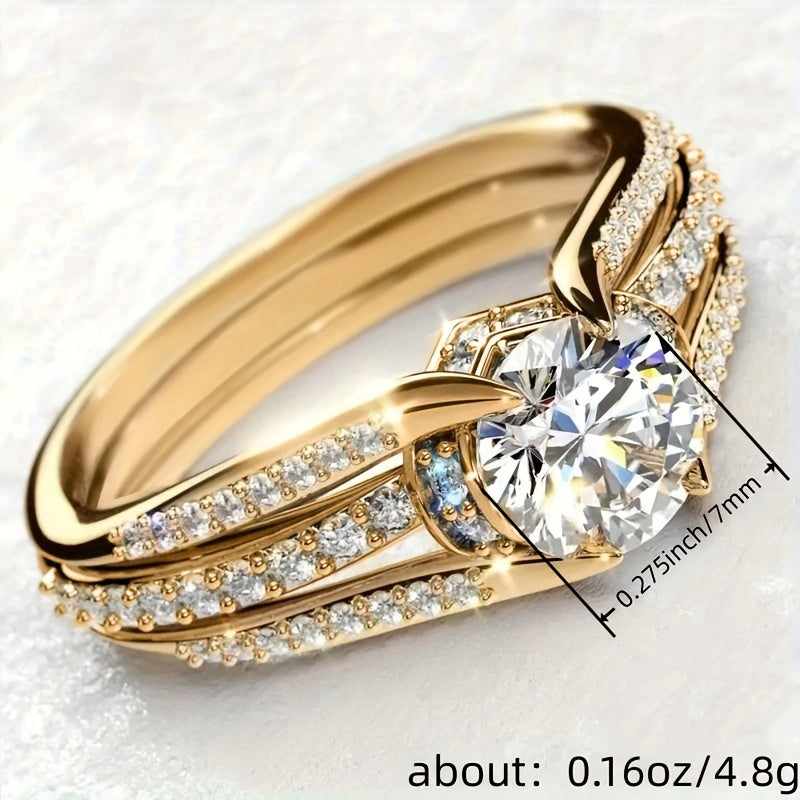 Luxury Engagement Ring Inlaid Shiny Zirconia Elegant Copper Finger Ring Jewelry Party Accessories Jewelry Precision