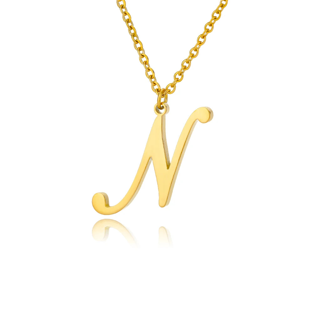 Artistic Cursive Initials Letter Necklace For Women Gold Plated Chain Choker Necklace Charm Collar Stainless Steel Jewelry Jewelry Precision