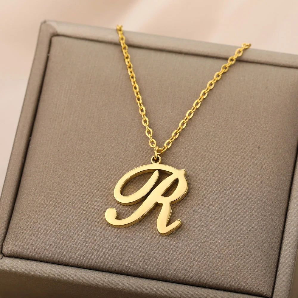 Artistic Cursive Initials Letter Necklace For Women Gold Plated Chain Choker Necklace Charm Collar Stainless Steel Jewelry Jewelry Precision