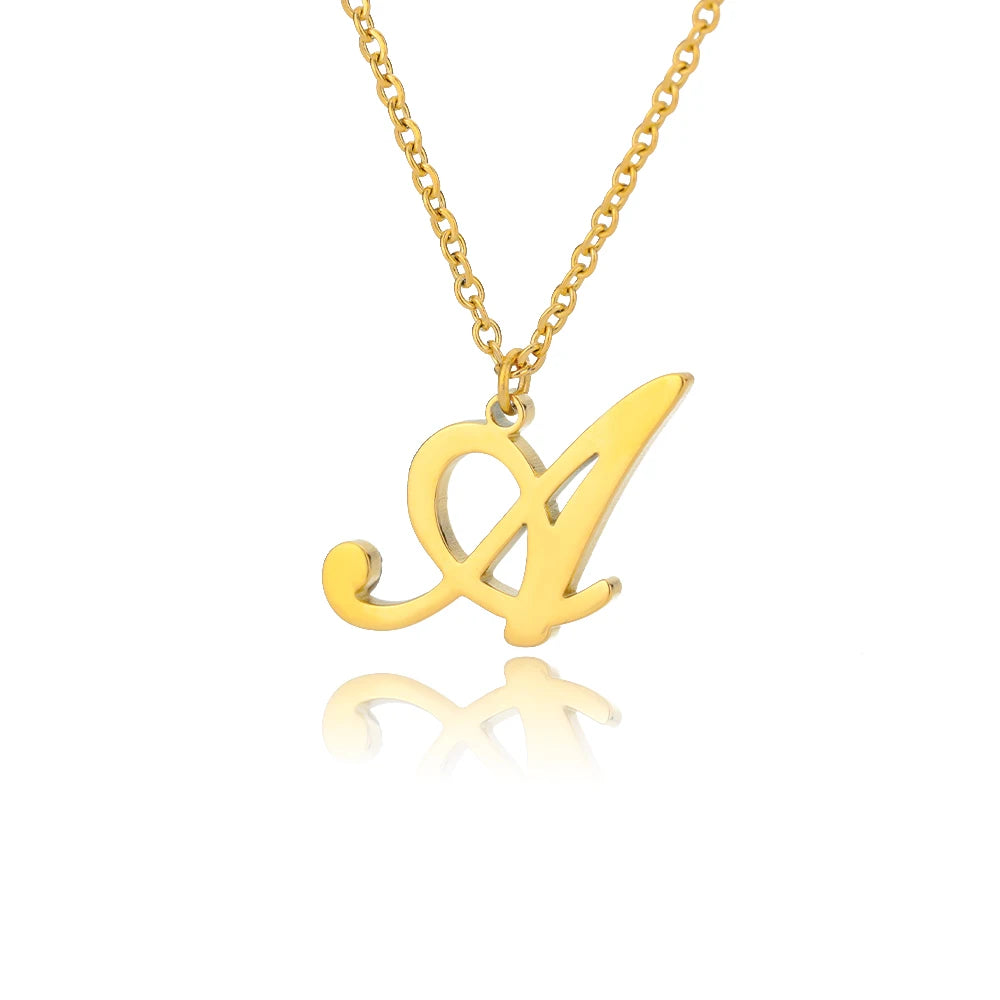 Artistic Cursive Initials Letter Necklace For Women Gold Plated Chain Choker Necklace Charm Collar Stainless Steel Jewelry Jewelry Precision
