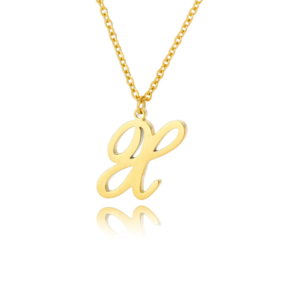 Artistic Cursive Initials Letter Necklace For Women Gold Plated Chain Choker Necklace Charm Collar Stainless Steel Jewelry Jewelry Precision