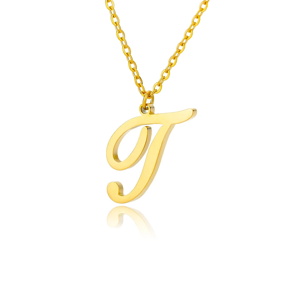 Artistic Cursive Initials Letter Necklace For Women Gold Plated Chain Choker Necklace Charm Collar Stainless Steel Jewelry Jewelry Precision