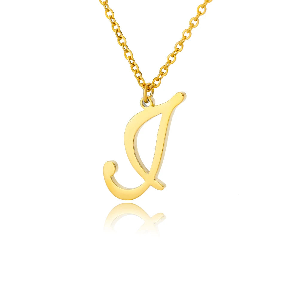 Artistic Cursive Initials Letter Necklace For Women Gold Plated Chain Choker Necklace Charm Collar Stainless Steel Jewelry Jewelry Precision