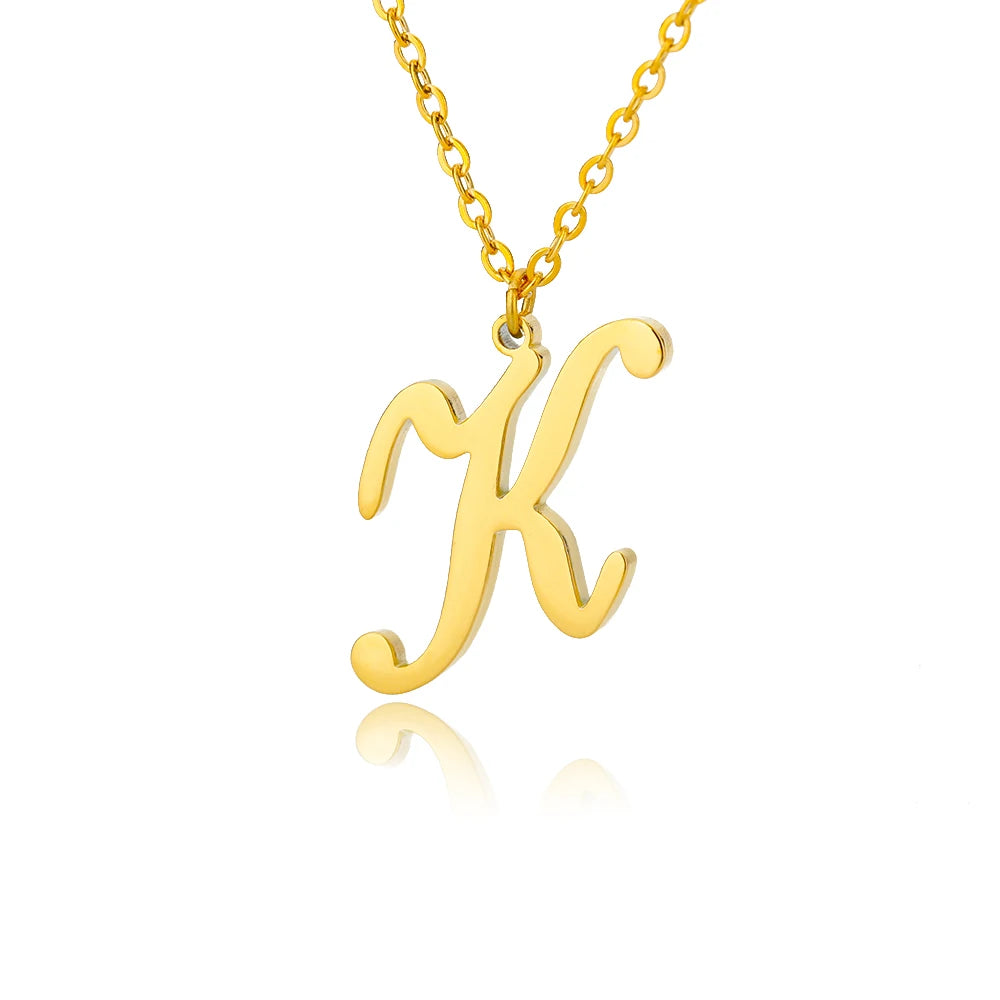 Artistic Cursive Initials Letter Necklace For Women Gold Plated Chain Choker Necklace Charm Collar Stainless Steel Jewelry Jewelry Precision