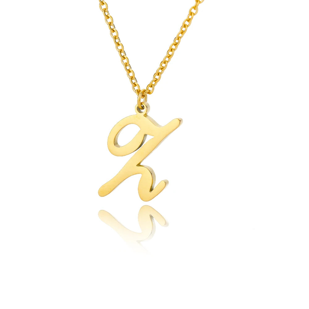 Artistic Cursive Initials Letter Necklace For Women Gold Plated Chain Choker Necklace Charm Collar Stainless Steel Jewelry Jewelry Precision