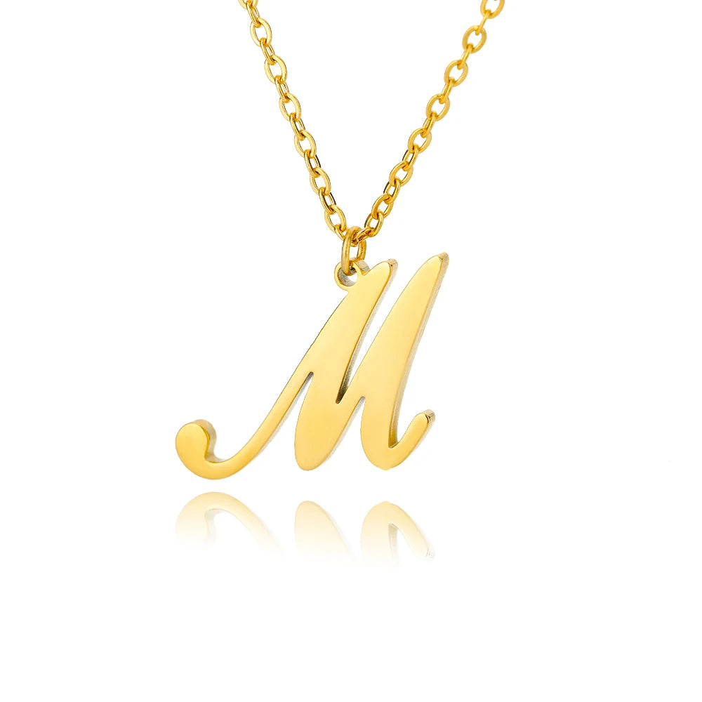 Artistic Cursive Initials Letter Necklace For Women Gold Plated Chain Choker Necklace Charm Collar Stainless Steel Jewelry Jewelry Precision
