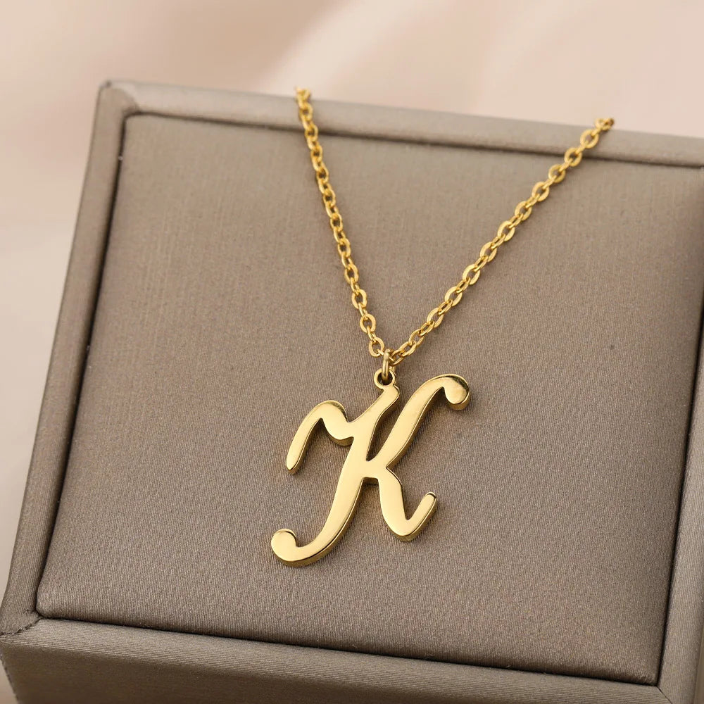 Artistic Cursive Initials Letter Necklace For Women Gold Plated Chain Choker Necklace Charm Collar Stainless Steel Jewelry Jewelry Precision