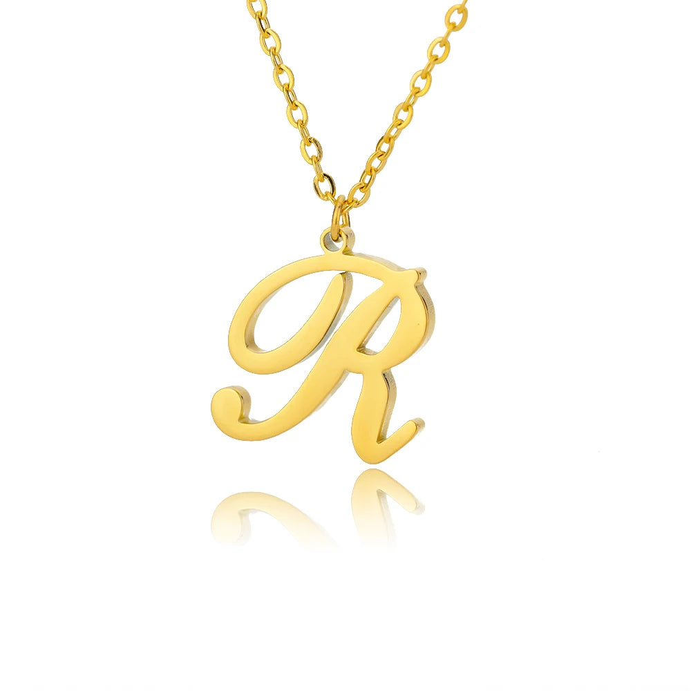 Artistic Cursive Initials Letter Necklace For Women Gold Plated Chain Choker Necklace Charm Collar Stainless Steel Jewelry Jewelry Precision
