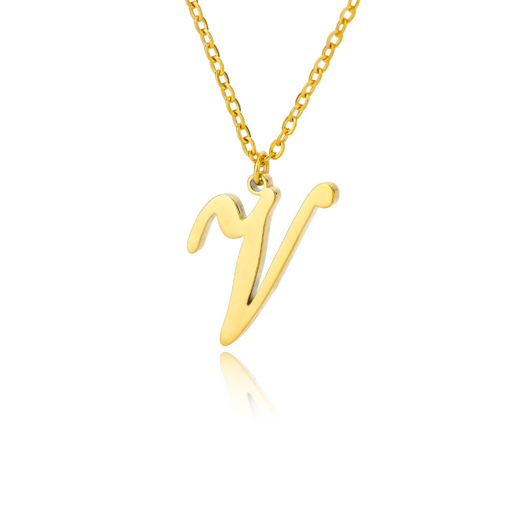 Artistic Cursive Initials Letter Necklace For Women Gold Plated Chain Choker Necklace Charm Collar Stainless Steel Jewelry Jewelry Precision