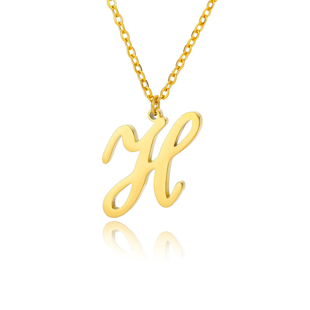Artistic Cursive Initials Letter Necklace For Women Gold Plated Chain Choker Necklace Charm Collar Stainless Steel Jewelry Jewelry Precision