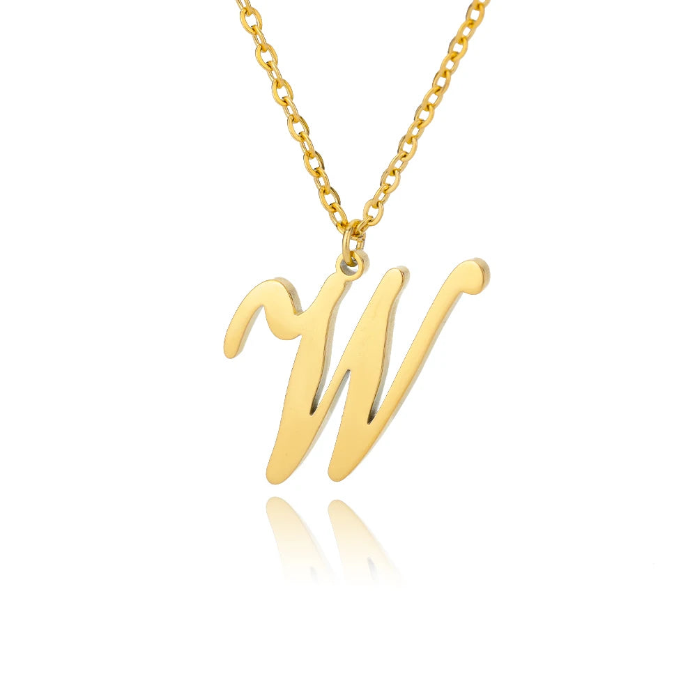Artistic Cursive Initials Letter Necklace For Women Gold Plated Chain Choker Necklace Charm Collar Stainless Steel Jewelry Jewelry Precision