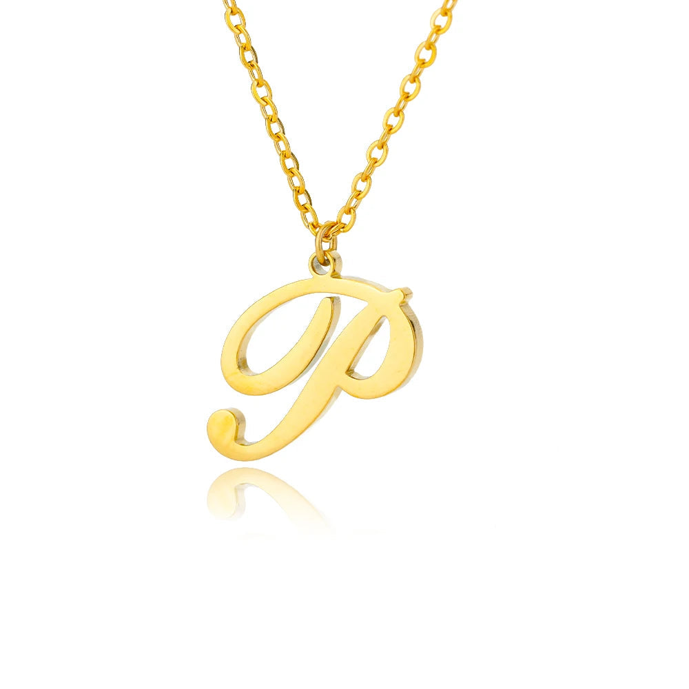 Artistic Cursive Initials Letter Necklace For Women Gold Plated Chain Choker Necklace Charm Collar Stainless Steel Jewelry Jewelry Precision