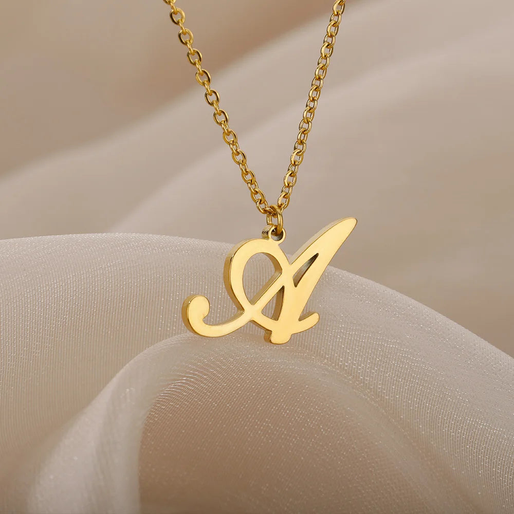 Artistic Cursive Initials Letter Necklace For Women Gold Plated Chain Choker Necklace Charm Collar Stainless Steel Jewelry Jewelry Precision
