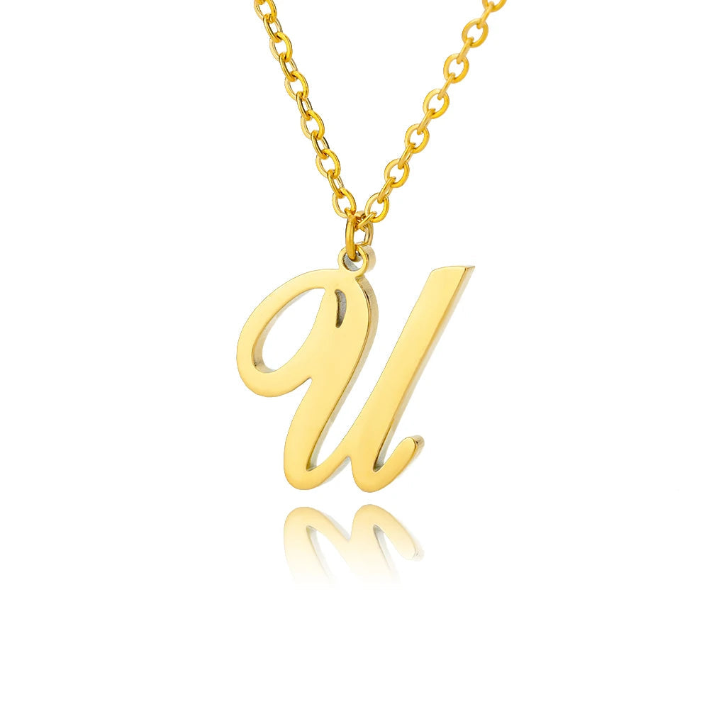 Artistic Cursive Initials Letter Necklace For Women Gold Plated Chain Choker Necklace Charm Collar Stainless Steel Jewelry Jewelry Precision