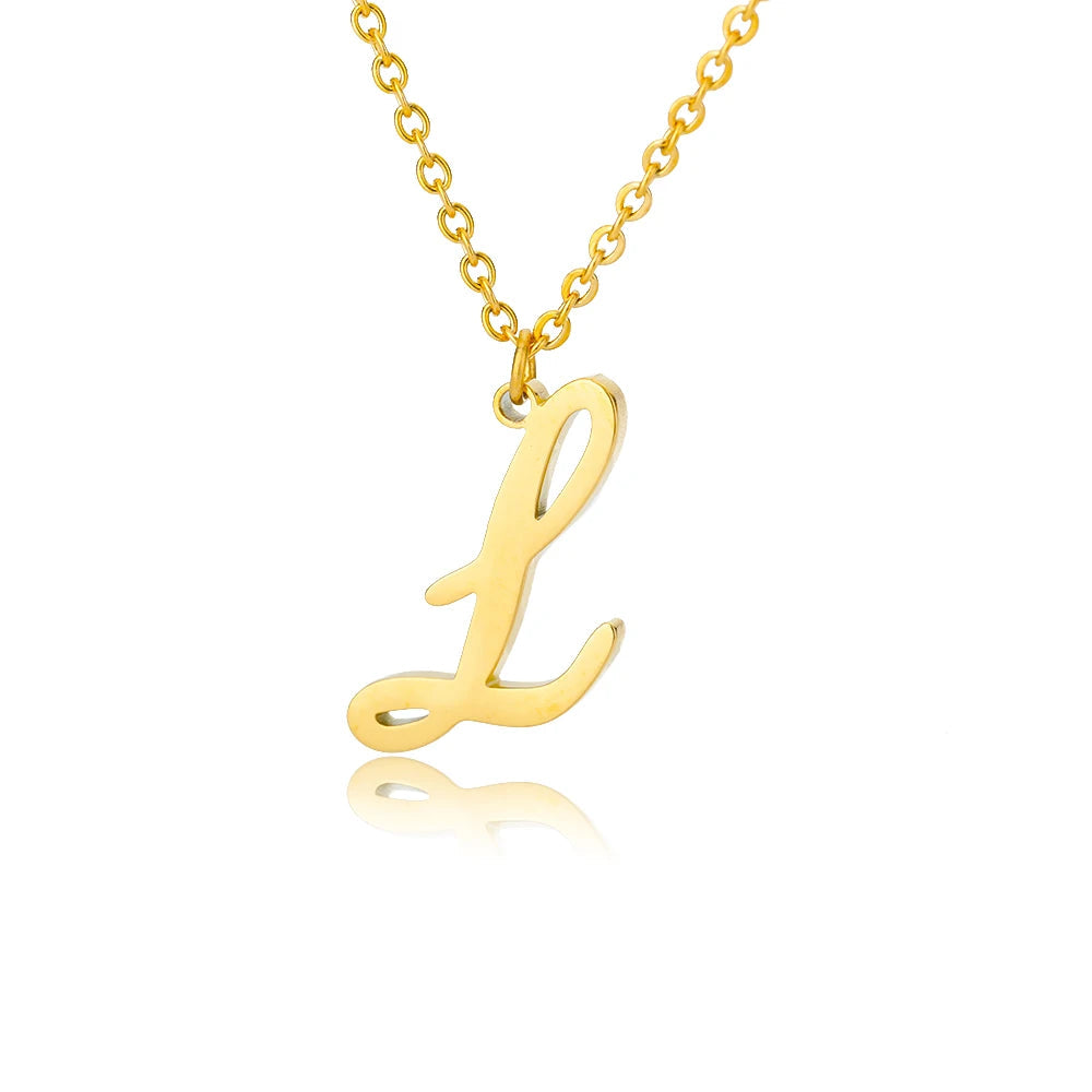Artistic Cursive Initials Letter Necklace For Women Gold Plated Chain Choker Necklace Charm Collar Stainless Steel Jewelry Jewelry Precision