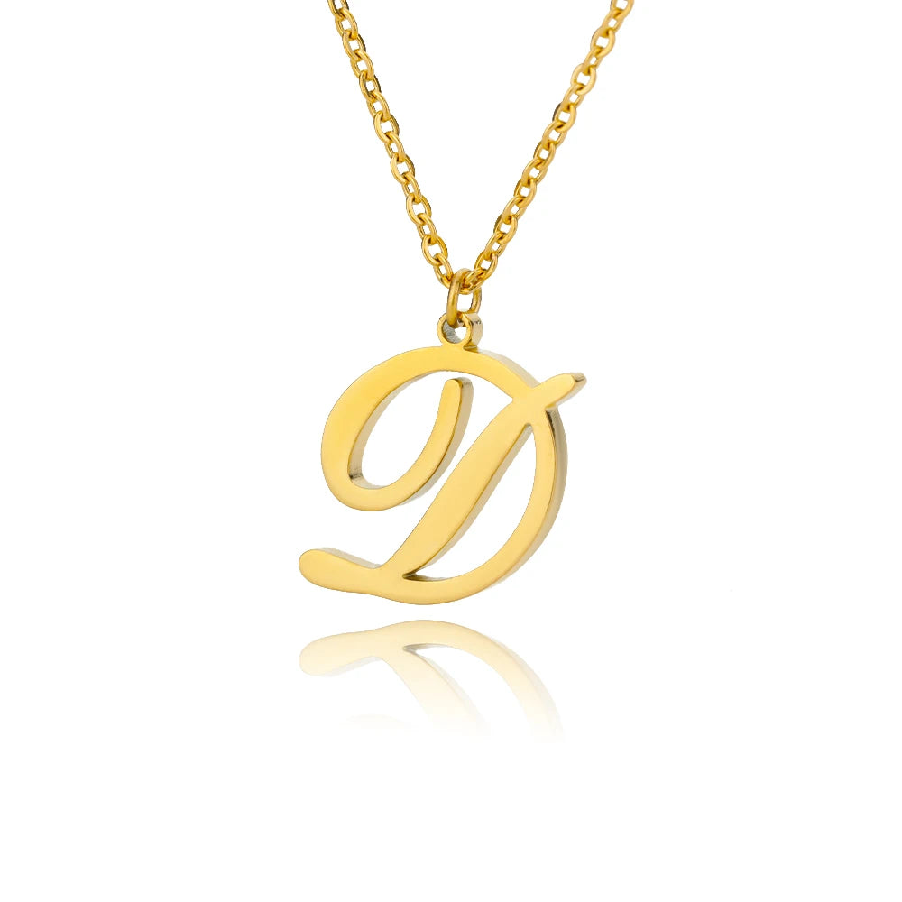 Artistic Cursive Initials Letter Necklace For Women Gold Plated Chain Choker Necklace Charm Collar Stainless Steel Jewelry Jewelry Precision