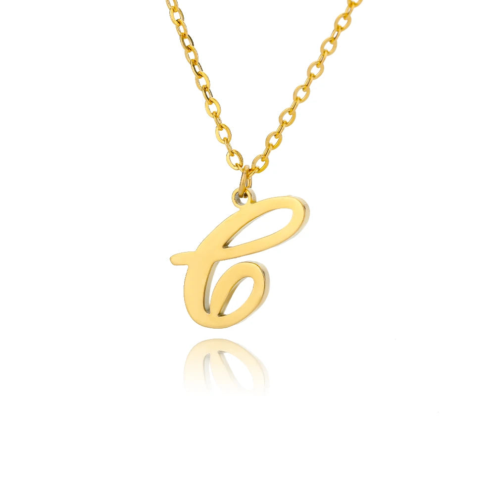 Artistic Cursive Initials Letter Necklace For Women Gold Plated Chain Choker Necklace Charm Collar Stainless Steel Jewelry Jewelry Precision