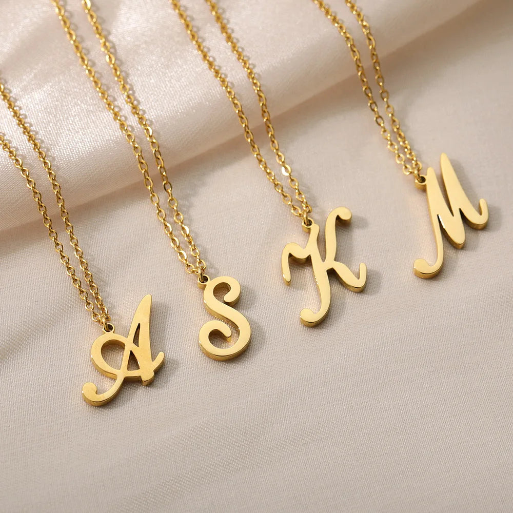 Artistic Cursive Initials Letter Necklace For Women Gold Plated Chain Choker Necklace Charm Collar Stainless Steel Jewelry Jewelry Precision