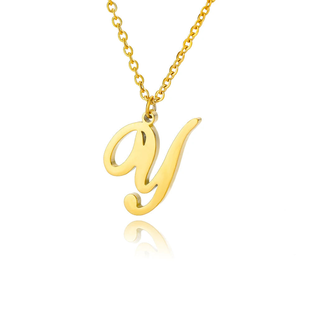 Artistic Cursive Initials Letter Necklace For Women Gold Plated Chain Choker Necklace Charm Collar Stainless Steel Jewelry Jewelry Precision