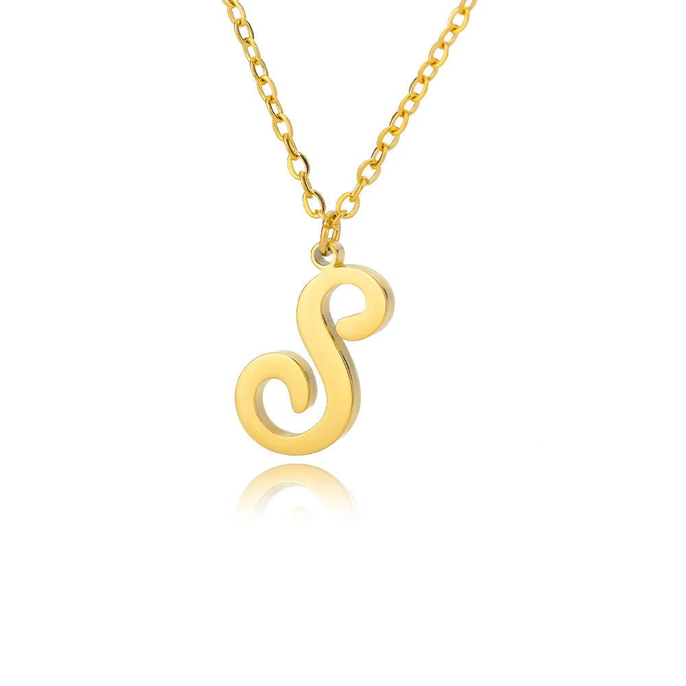 Artistic Cursive Initials Letter Necklace For Women Gold Plated Chain Choker Necklace Charm Collar Stainless Steel Jewelry Jewelry Precision