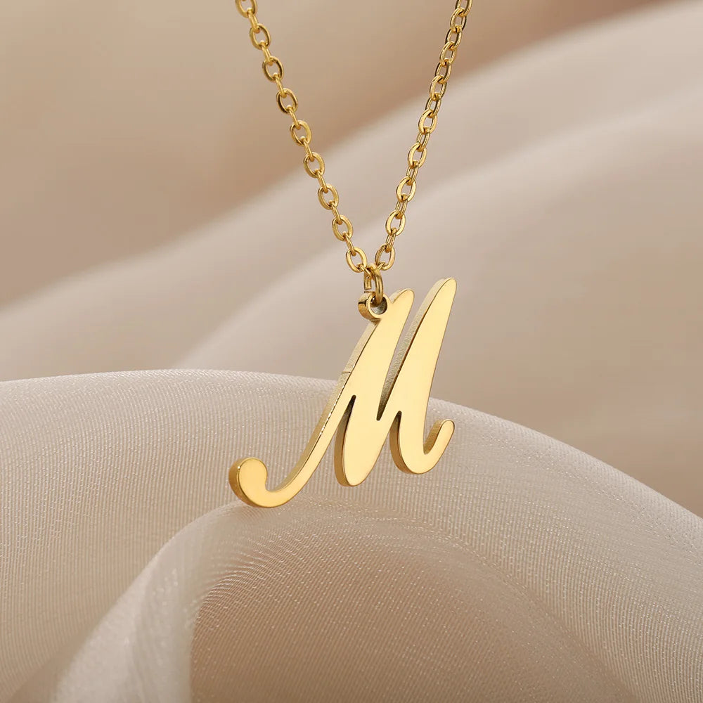 Artistic Cursive Initials Letter Necklace For Women Gold Plated Chain Choker Necklace Charm Collar Stainless Steel Jewelry Jewelry Precision