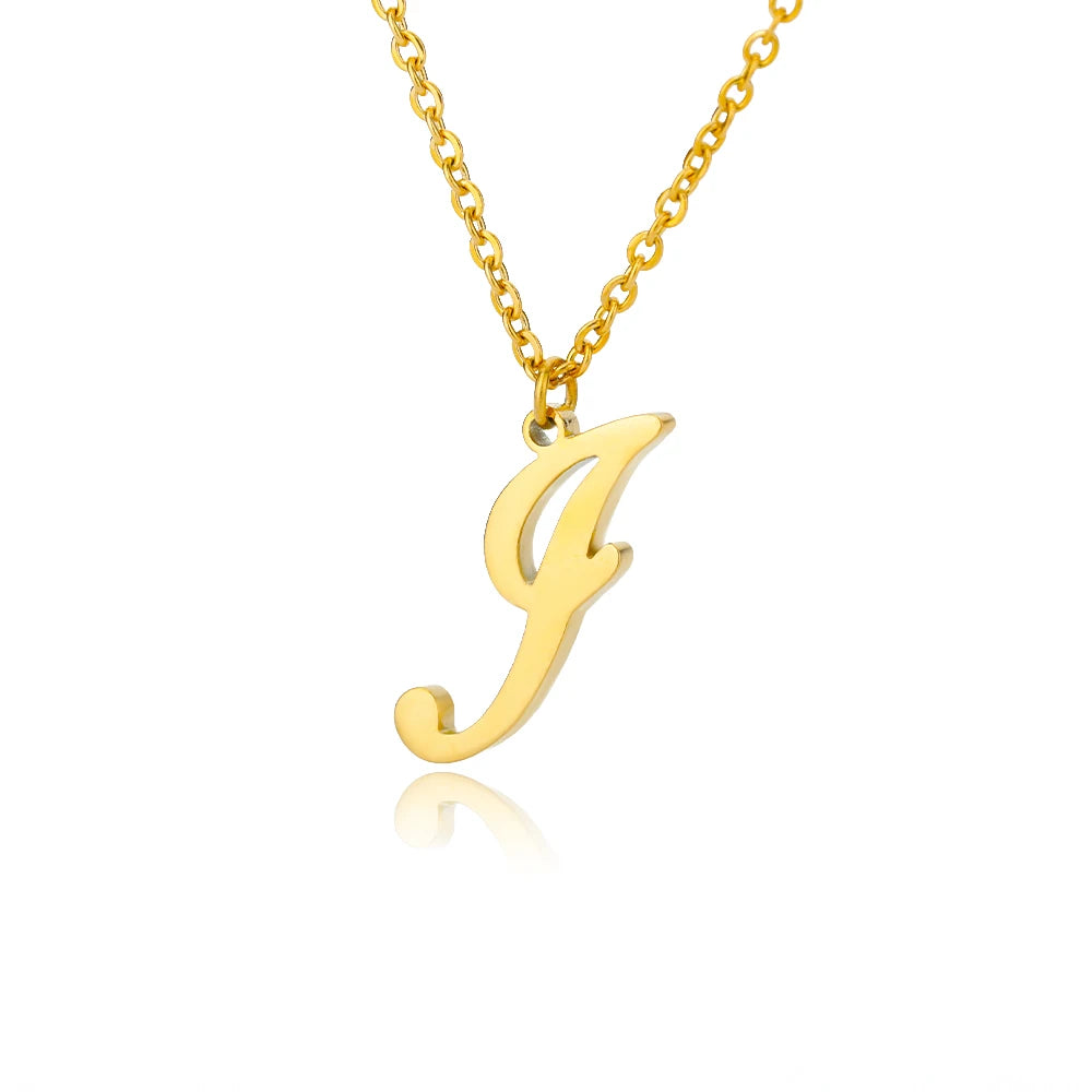 Artistic Cursive Initials Letter Necklace For Women Gold Plated Chain Choker Necklace Charm Collar Stainless Steel Jewelry Jewelry Precision