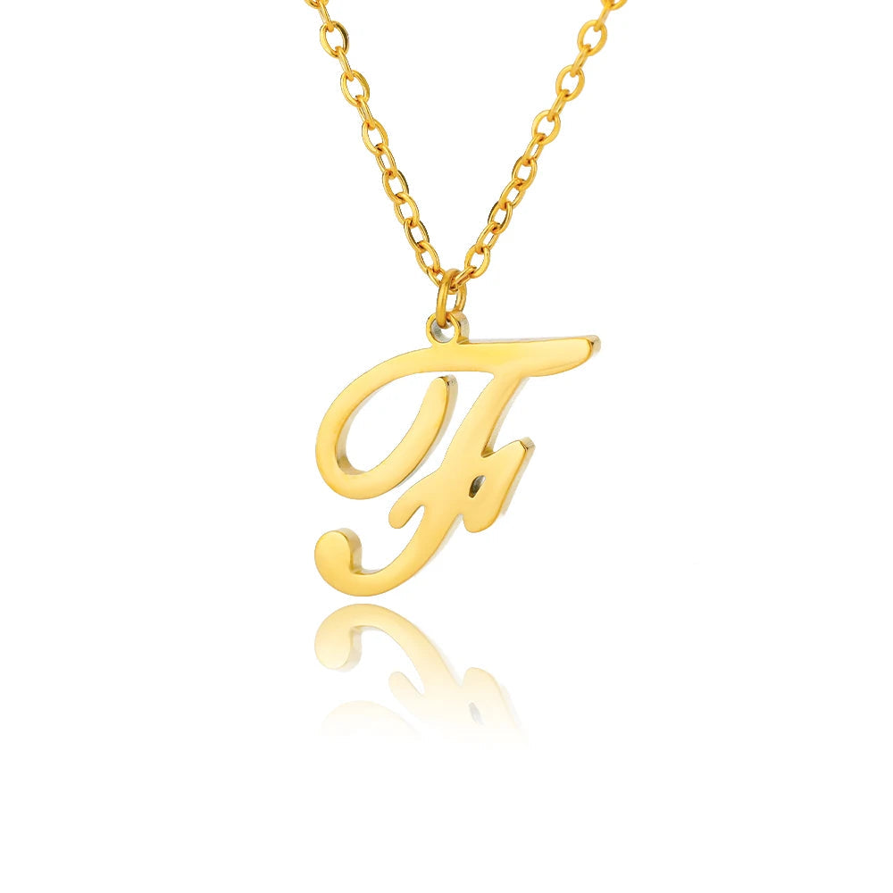 Artistic Cursive Initials Letter Necklace For Women Gold Plated Chain Choker Necklace Charm Collar Stainless Steel Jewelry Jewelry Precision