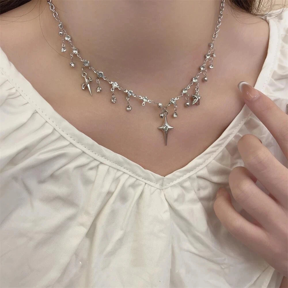 Fashion Chic Cross Crystal Zircon Pendant Tassel Necklace for Women Jewelry Precision