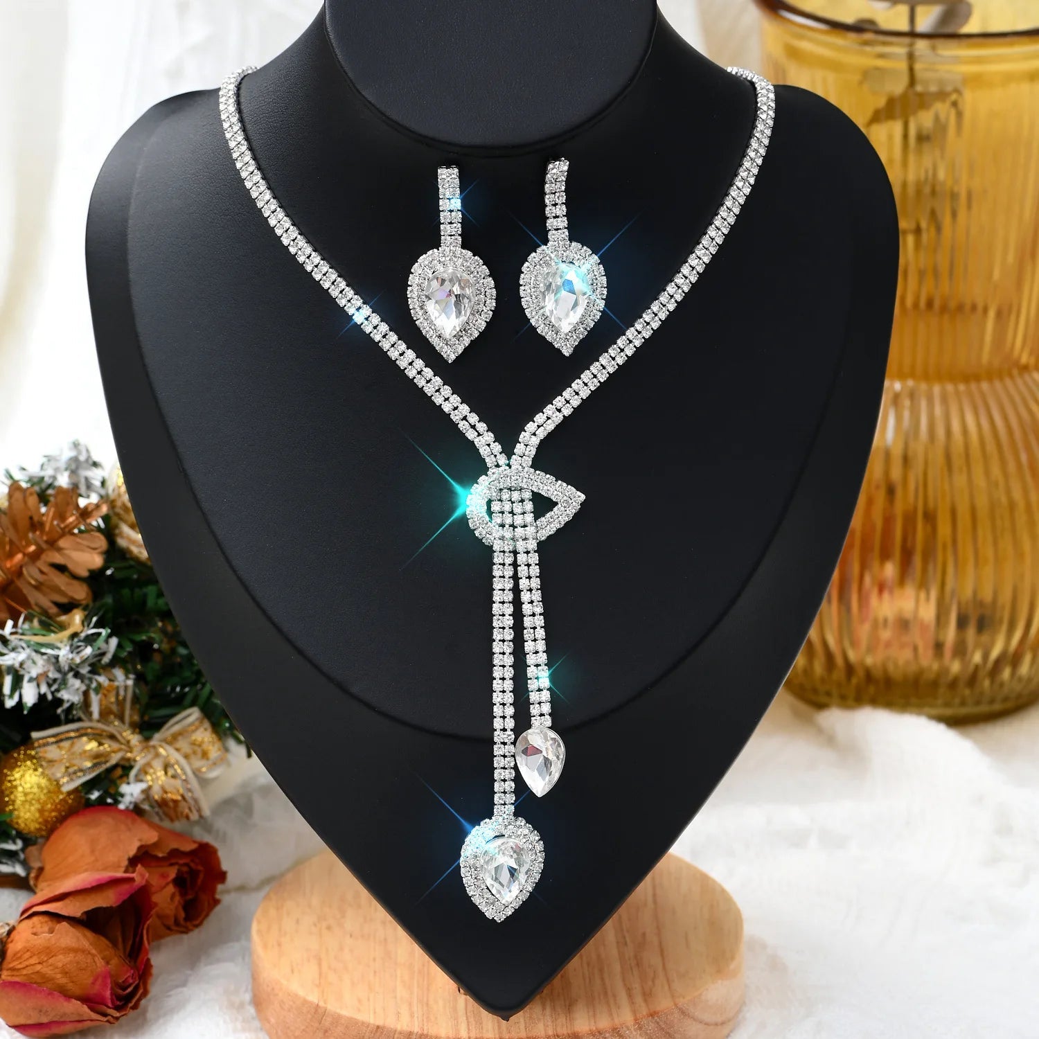 1 Set Of Fashionable Copper Inlaid Claw Chain Necklace, Earrings, Jewelry Set, Women's Wedding Banquet Party Daily Necessities Jewelry Precision