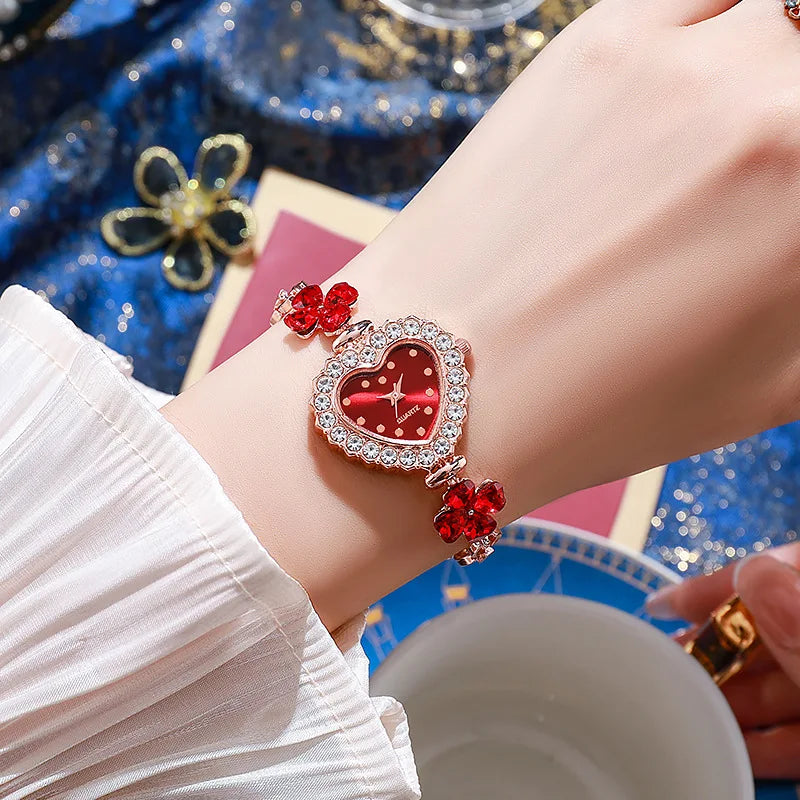 Fashion Heart Dial Women Watch Flower Bracelet Ladies Quartz Watches Clock Jewelry Precision