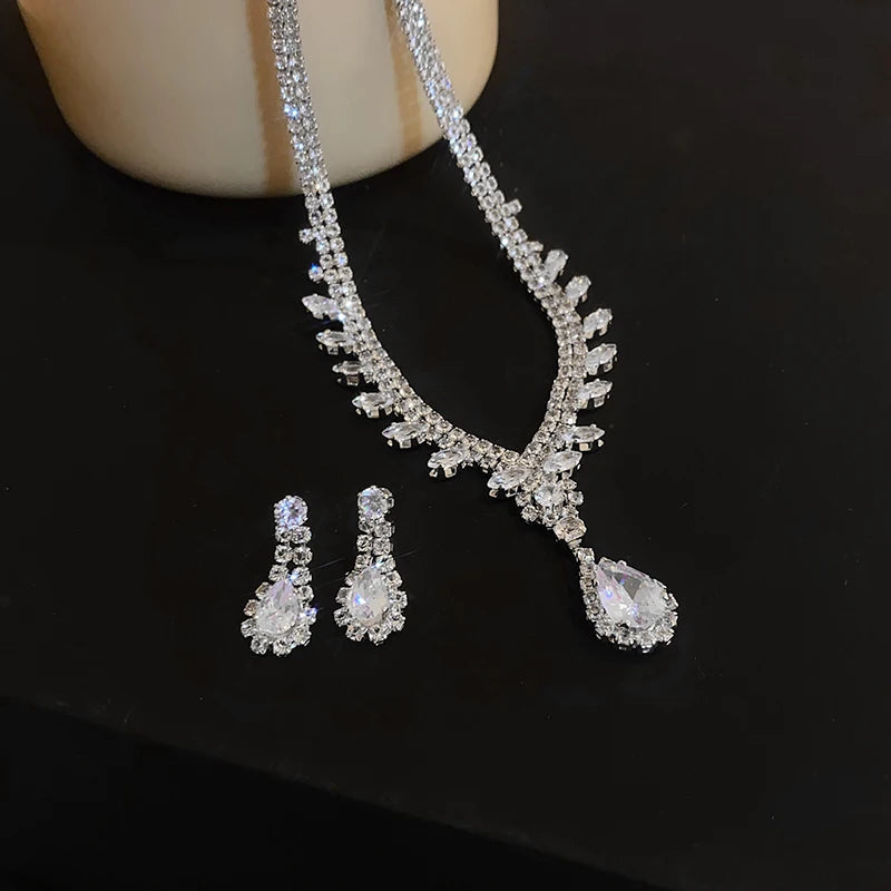 Large Water Drop Flower Necklace Earrings Set Shining Full Rhinestone Necklace For Women Bridal Wedding Party Jewelry Sets Jewelry Precision