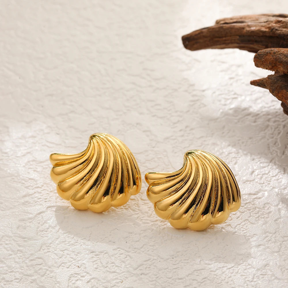 Gold Plated Texture Snail Conch Shell Earrings for Women Jewelry Precision