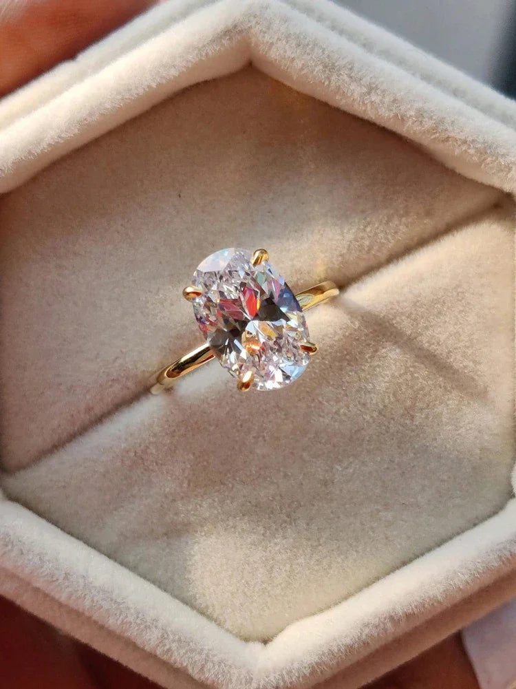 925 Sterling Silve Gorgeous Shiny 1-8CT Zircon Oval Stone Ring For Women Jewelry Precision