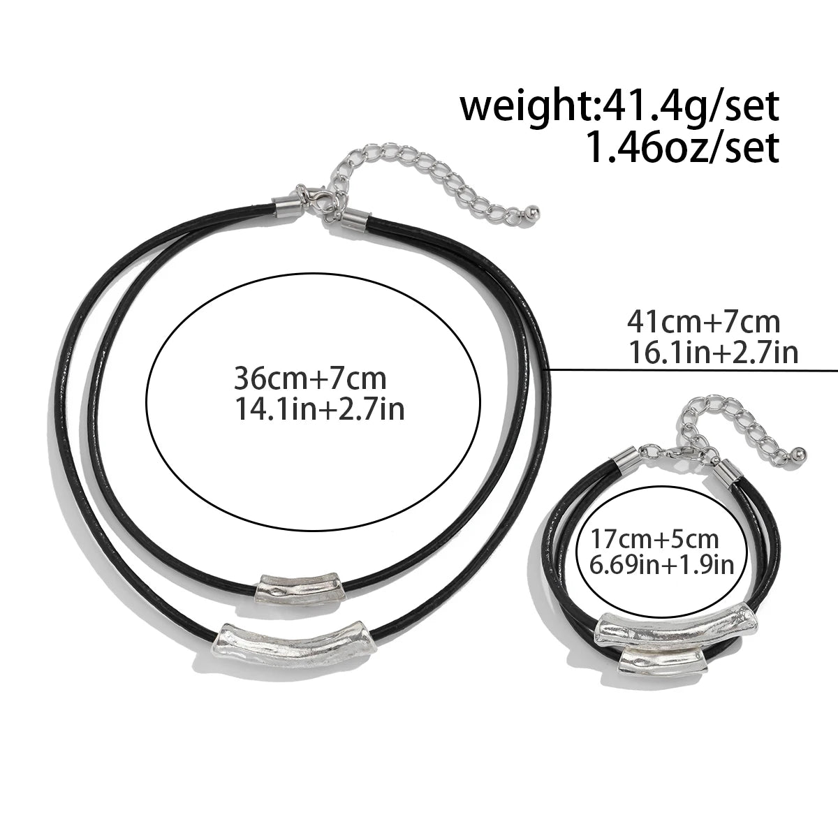 PuRui Trendy Double-layer Black Leather Wax Thread Adjustable Necklace Bracelet  Women Daily Versatile Aesthetic Jewelry Suit Jewelry Precision