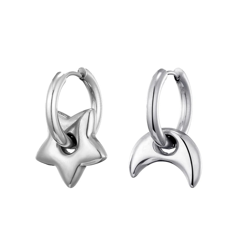 Classic Stainless Steel Heart Star Hoop Earrings For Women Punk Hip Hop Jewelry Precision