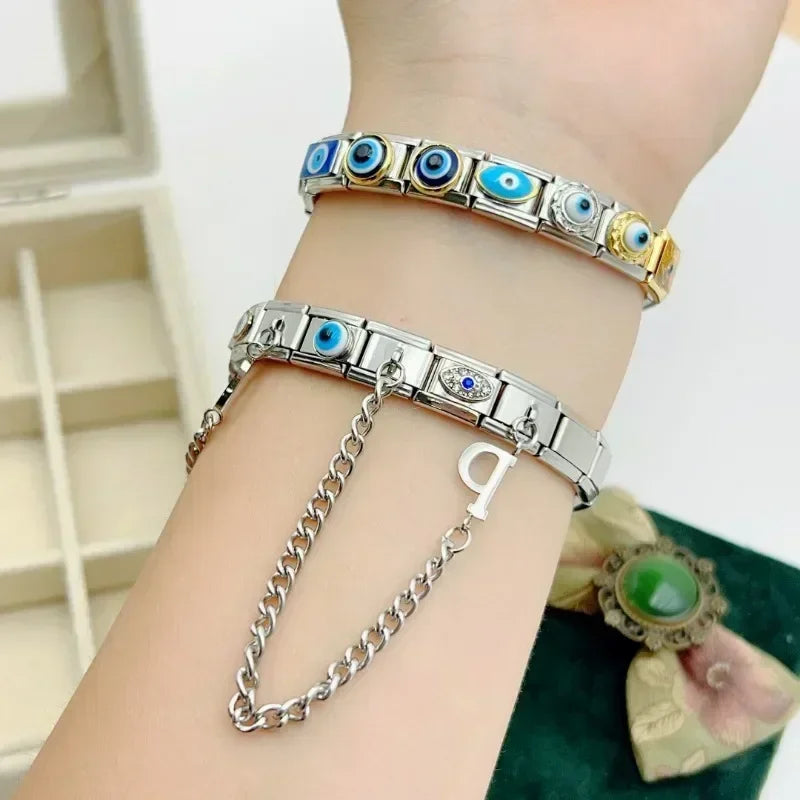 Fashion Chain Letter Elastic Charm Italian Links Fit 9mm Stainless Steel Modular Bracelet Making Women DIY Jewelry Jewelry Precision