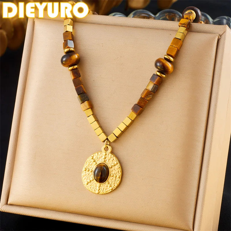 DIEYURO 316L Stainless Steel Square Beaded  Necklace For Women Jewelry Precision