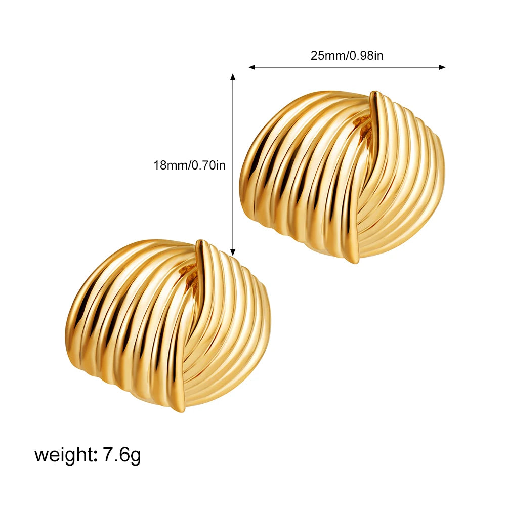 Retro Textured Intersecting Earrings for Women Multilayer Gold Color Stainless Steel Statement Stud Earring Waterproof Jewelry Jewelry Precision