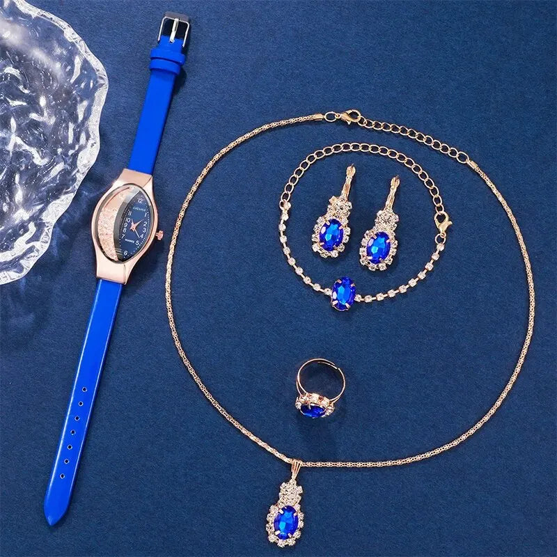 6PCS Set Women Fashion Quartz Watch Female Clock Rhinestone Dial Luxury Brand Design Women Watches Simple Ladies WristWatch Jewelry Precision