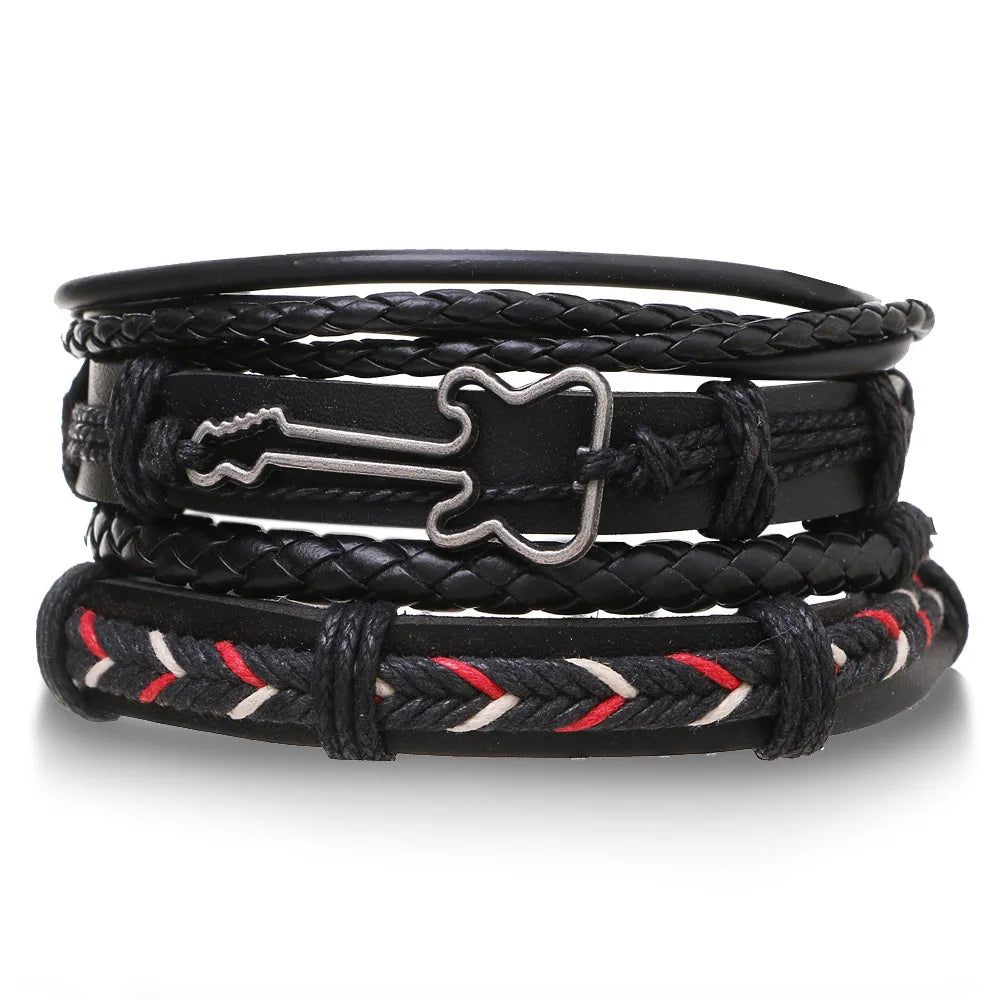 4Pcs/ Set Braided Wrap Leather Bracelets for Men Vintage Life Tree Rudder Charm Wood Beads Ethnic Tribal Wristband Rope Bracelet Jewelry Precision