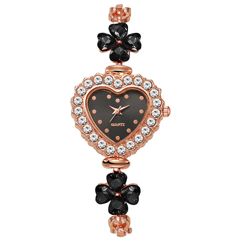 Fashion Heart Dial Women Watch Flower Bracelet Ladies Quartz Watches Clock Jewelry Precision