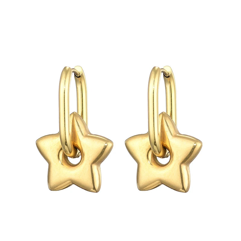 Classic Stainless Steel Heart Star Hoop Earrings For Women Punk Hip Hop Jewelry Precision