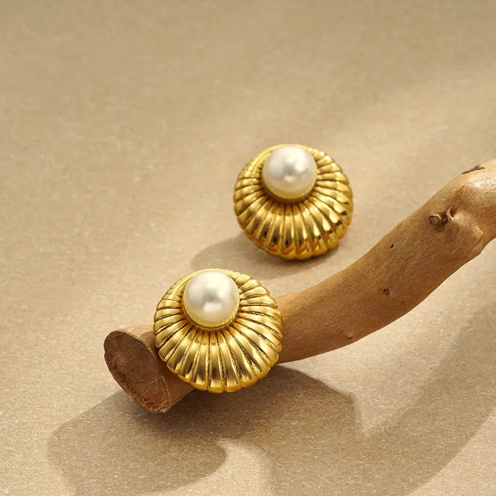 Gold Plated Texture Snail Conch Shell Earrings for Women Jewelry Precision