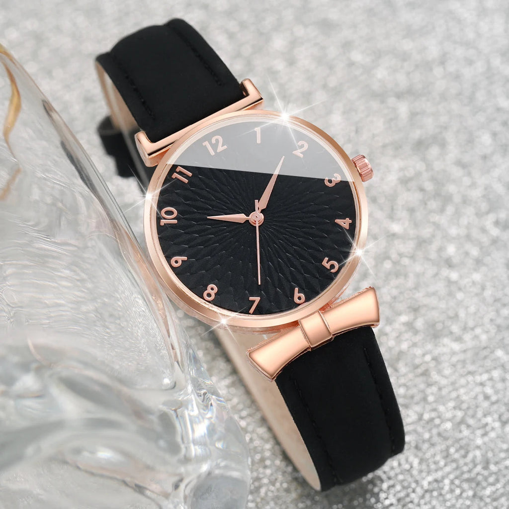 6pcs/set Women Watches Heart Leaf Bracelets Set Fashion Leather Band Ladies Quartz Watch（Without Box） Jewelry Precision