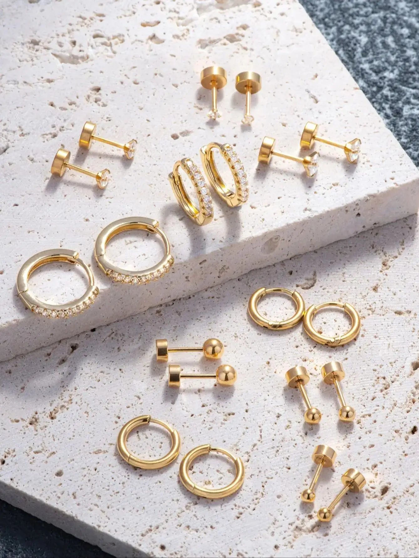 10 Pairs Small Gold Hoop Stud Earrings for Women - Jewelry Precision