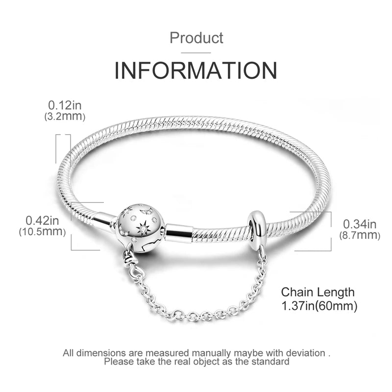Original Women Bracelet 925 Silver17-20CM Starry Full Moon Safety Chain Snake Bone Chain Bracelet Fit DIY Exquisite Jewelry Gift Jewelry Precision