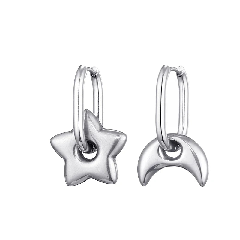 Classic Stainless Steel Heart Star Hoop Earrings For Women Punk Hip Hop Jewelry Precision