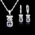 New Gift Set Real 925 Sterling Silver Color with White Stone Cubic Zirconia Dangle Earring Pendant Necklace Woman Jewelry Set Jewelry Precision