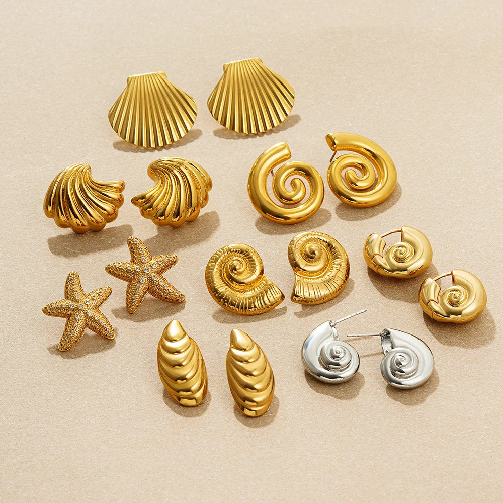Gold Plated Texture Snail Conch Shell Earrings for Women Jewelry Precision