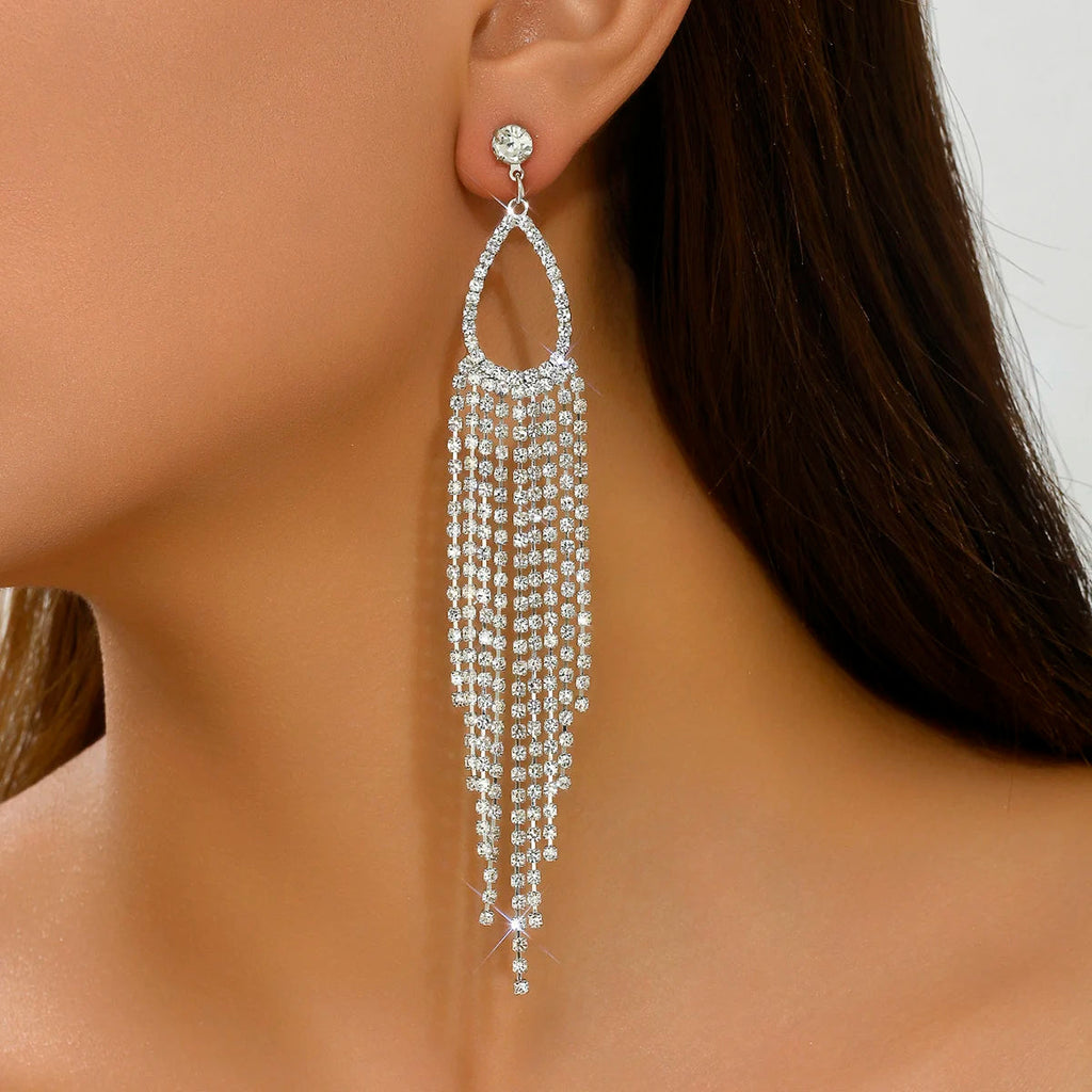 2pcs of women's jewelry rhinestone tassel earrings  luxurious fashion accessories for wedding parties Jewelry Precision